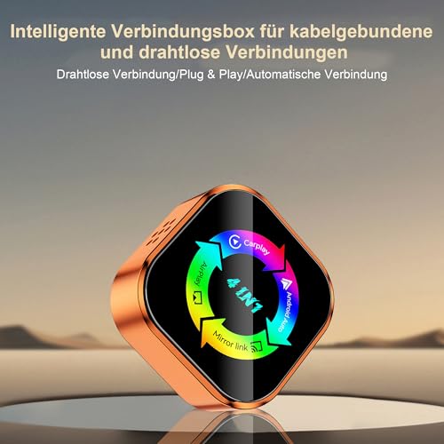 4-in-1 Wireless CarPlay Adapter – Kabelgebunden zu Kabellos für CarPlay & Android Auto, mit MirrorLink & AirPlay Spiegelung, kompatibel für iPhone & Android (Schwarz)