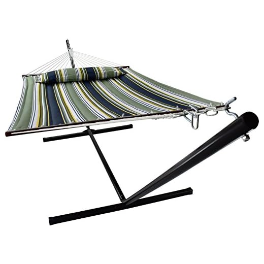 Sorbus Hammock with Stand & Spreader Bars and Detachable Pillow, Heavy Duty, 450 Pound Capacity, Accommodates 2 People, Perfect for Indoor/Outdoor Patio, Deck, Yard (Hammock with Stand, Blue/Aqua)