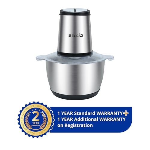 Image of IBELL MT200SPRO Electric Chopper with 2-Yr Warranty, 700W Powerful Motor, 2L SS Bowl, Multipurpose Food Processor for Meat, Vegetables, Fruits & Nuts, with Garlic Peeler & Egg Whisker (Silver).