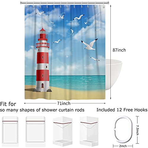 Rideau de douche phare 180x220 cm en polyester imperméable lavable avec crochets