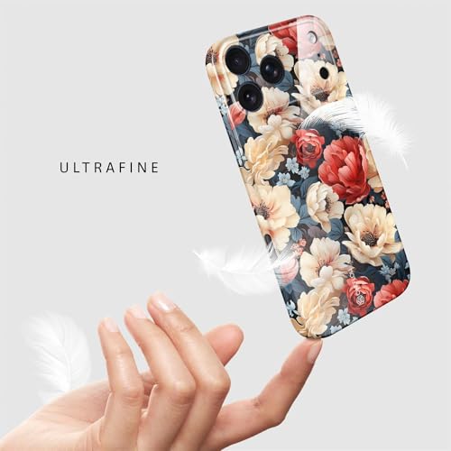Coque rigide fine à motif floral iPhone 17 Pro design Blanc Rouge - 5