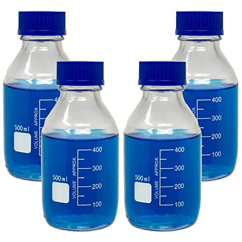 Karter Scientific 500ml Glass Round Media Storage Bottles with GL45 Screw Cap, Borosilicate Glass, 251M9 (Pack of 4)
