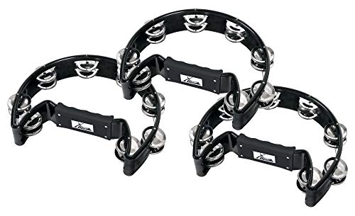 3er Set XDrum Hand Tambourin Halbmond Form (Tambourine, 16 Paar verchromte Stahl-Schellen, Kunststoff) schwarz