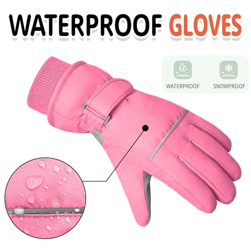 Image of Kids Winter Ski Gloves Waterproof Children Girls Boys Fleece Thermal Snowboard Snow Gloves Mittens for Cold Weather