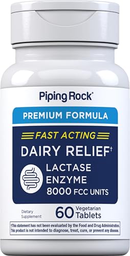 Piping Rock Fast Acting Lactase Enzyme | 8000 FCC | 60 Tablets | Dairy Relief Supplement | for Men and Women | Premium Formula | Vegetarian Non-GMO Gluten Free