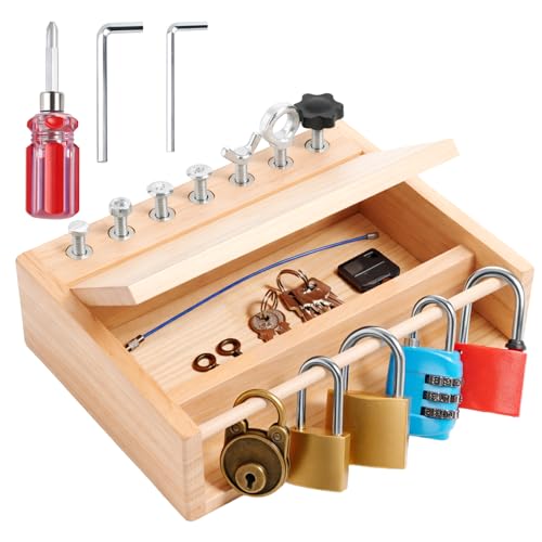 Image of INIFEIDALA Montessori Screwdriver Board Set - Lock and Key Toy | Busy Board Toys for 3 4 5 Year Olds Boy Birthday Gifts,Kids Tool Set,Preschool Learning Sensory Fine Motor Skills STEM Toys