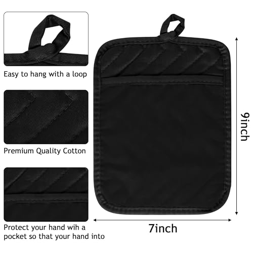 image for R HORSE 6Pcs Pot Holder with Pocket for Kitchen Black Pot Holders Set 