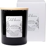 Velas Aromáticas Regalo de Lujo Ámbar Sándalo, Fragancia Larga Duración 50h, Soja Perfumada Natural para tu Hogar Sin Tóxicos 180g, Rituales Aromaterapia Relajante, Hecha en España