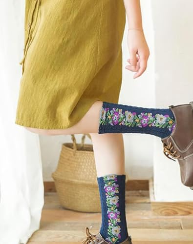 Saturation Floral Socks, Vintage Embroidered Floral Socks, Embroidered floral Crew socks, Cute and Comfortable4