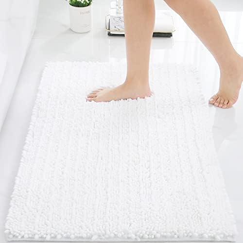 Arotive Luxury Chenille Bathroom Rug Mat, Extra Soft Thick Absorbent Shaggy Bath Rugs, Non-Slip Machine Wash Dry Plush Bath Mat for Bathroom, Shower, and Tub (16''x24'', White)