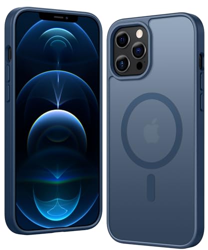 Image of FNTCASE for iPhone 12 Pro-Max Case: Matte Magnetic Phone Cases Compatible with Magsafe Slim Anti Yellowing Military Grade Drop Protection Rugged Protective Translucent Cell Phone Cover (C-Blue)