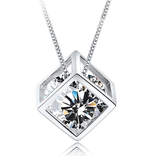 Lunir Women Fashion Cube Pendant Rhinestone Crystal Chain Necklace