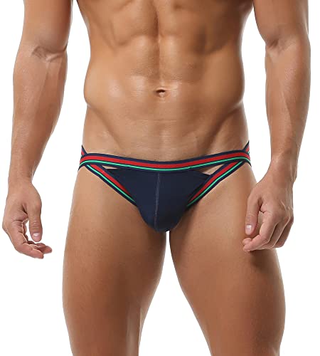 Men Jockstrap Underwear Athletic Supporter Pouch Briefs Jock Strap G String Thongs Breathable Stretchy Underpants Blue M #TOP13