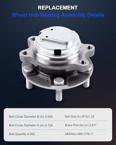 Image of ECCPP 2-Piece 513334 Wheel Hub Bearing for Infiniti G35 2007-2008 | for INFINITI Q50 2014-2020 5 lugs w /ABS Sensor Pre-Greased Sealed
