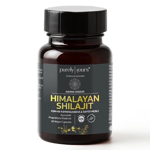 Image of Purely Yours Shilajit /Shilajeet Capsules w / 80% Fulvic Acid & KSM 66 Ashwagandha | eq. 8100mg /Serving | Boost Stamina, Strength & Muscle Growth | 30 Capsules