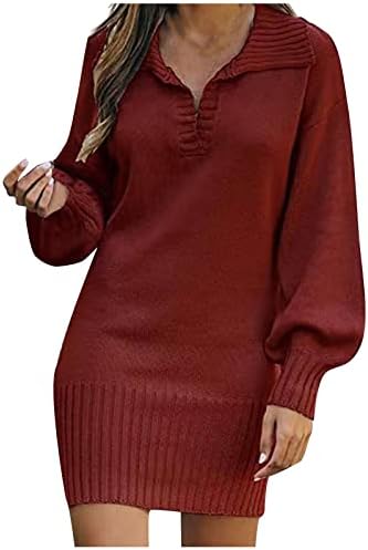 Vasreyy Knitted Dress Women's Winter Warm Lantern Sleeves Lapel Short Dress  Plain Long Sleeve Jumper Dress Elegant Winter Dresses Sexy Mini Dress Casual  Sweater Dress Loose Casual Dress Party Dress, : Amazon.ie