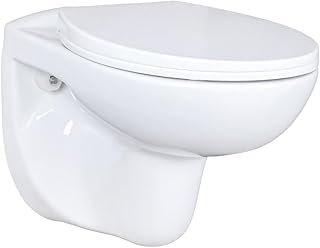 Belvit Hänge WC spülrandlos, Wand WC Tiefspüler, Softclose WC Sitz aus Duroplast, waagerechter Abgang, glatte Sanitärkeramik, 35x37x55 cm, einfache Wandmontage, Weiß