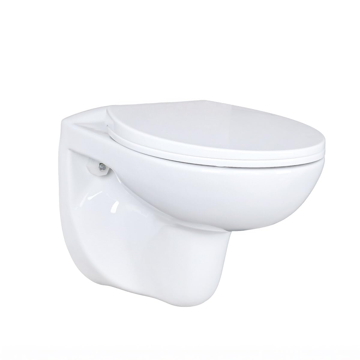 Belvit Hänge WC spülrandlos, Wand WC Tiefspüler, Weiß | Softclose WC Sitz aus Duroplast, Waagerechter Abgang, Glatte Sanitärkeramik, 35x37x55 cm, Einfache Wandmontage