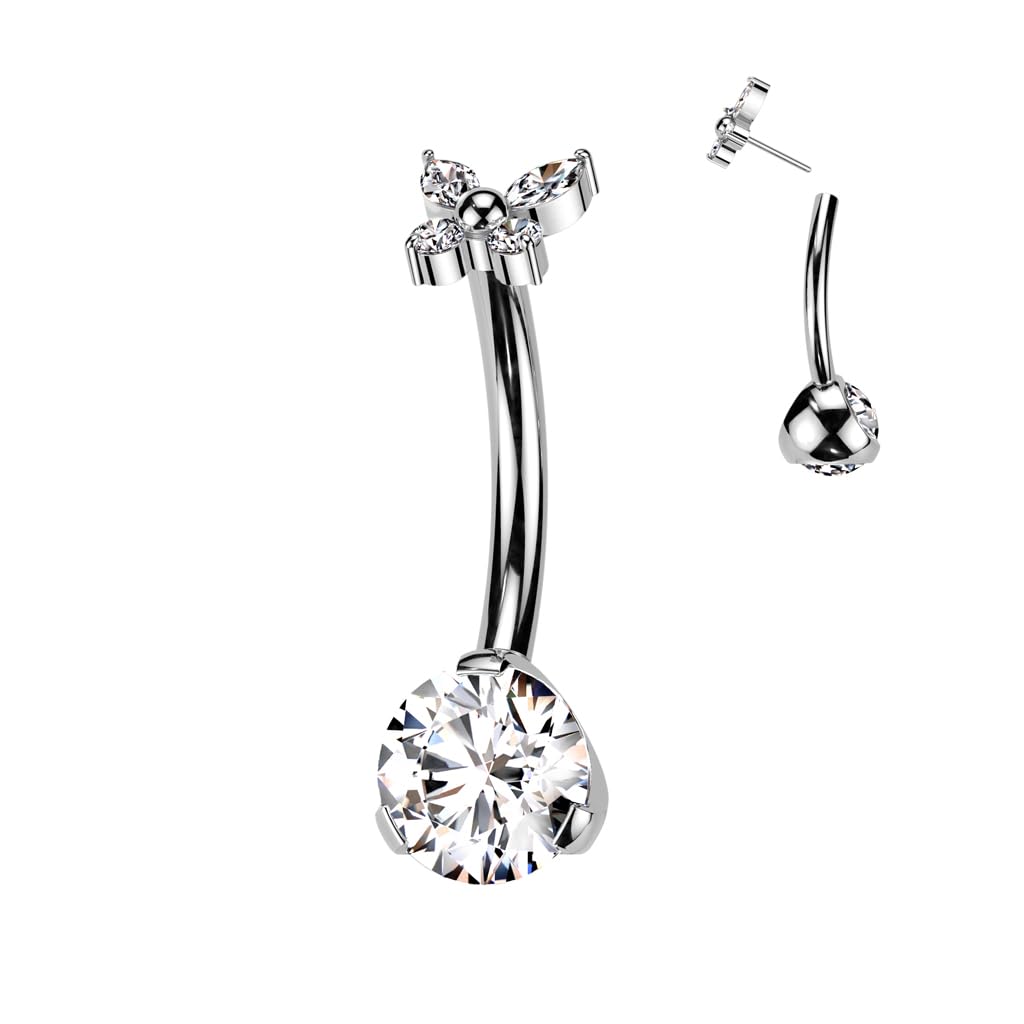 Paula & Fritz® Push-In Piercing Bauch-nabelpiercing Schmetterling Zirkonia Titan-ium Grade 23 1,6-mm Stab-Dicke Gewindelos Bananabell Nabelpiercing