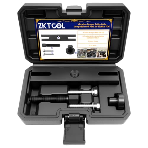 ZKTOOL Kurbelwellen-Riemenscheiben-Abzieher, Schwingungsdämpfer-Riemenscheiben-Abzieher, Werkzeug zum EIN- und Ausbau der Riemenscheibe, Kompatibel mit Ford 2.0 EcoBlue TDCi, OEM 204-158-01, 205-295