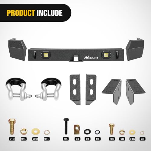Image of Nilight Rear Bumper Compatible for 1999 2000 2001 2002 2003 2004 Jeep Grand Cherokee WJ with 2 inch Hitch Receiver and 18w LED Light Pods D-rings Textured Black Solid Steel Offroad