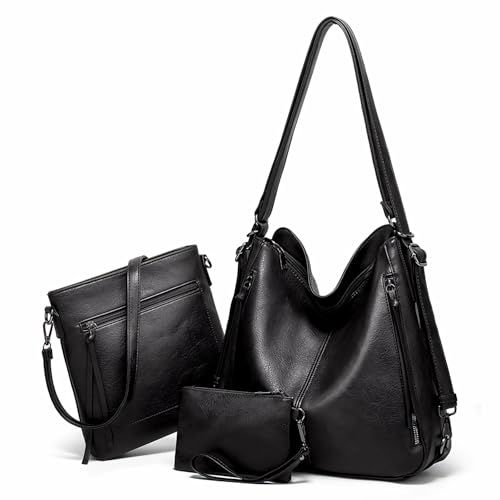 Image of PU Leather Purses 3PCS, Hobo Crossbody Bags Set for Women, 3 in 1 Convertible Backpack for Ladies Shoulder Bags satchel Bags