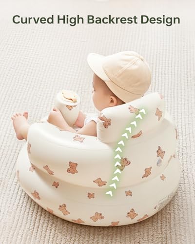 Image of Inflatable Baby Seat for 3-36 Months, Portable Blow Up Infant Seat with Built-in Air Pump, Learning to Sit & Feeding Chair for Infants & Toddlers (Bear)