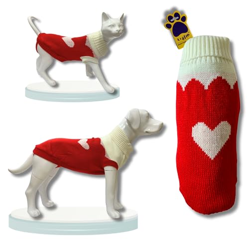 Image of A+a Pets' Cozy Knitted Flannel Sweater - Soft, Warm, Comfortable Fleece, Cold Weather Clothes for Dogs and Cats (Heart Print, Red, XL)