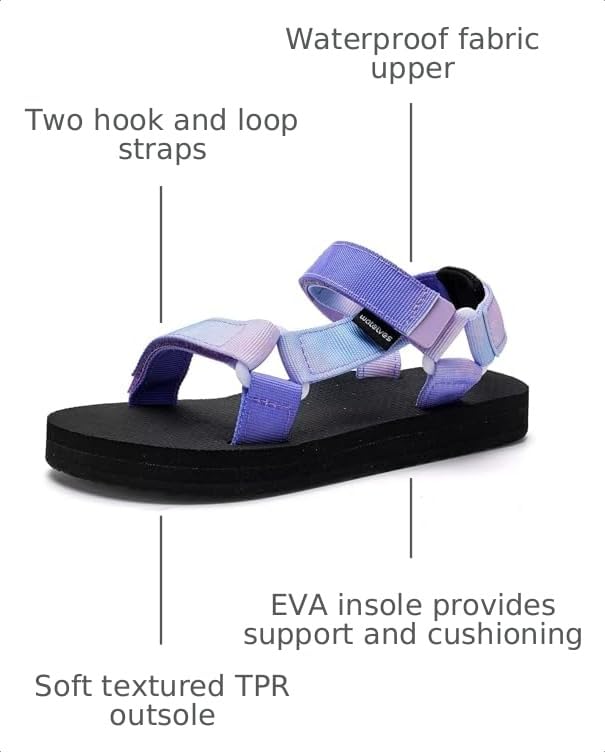 Image of WateLves Kids Sandals Boys Girls Lightweight Non-slip Athletic Sandals with Adjustable Webbing for Hiking Walking Beach Water Sports