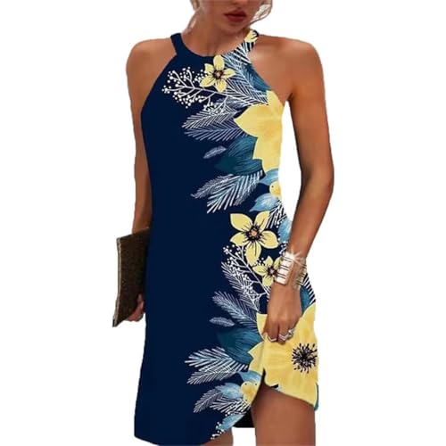 Women Summer Sleeveless Halter Neck Dresses 2025 Casual Floral Print Dress Sun Dresses for Party Beach Vacation