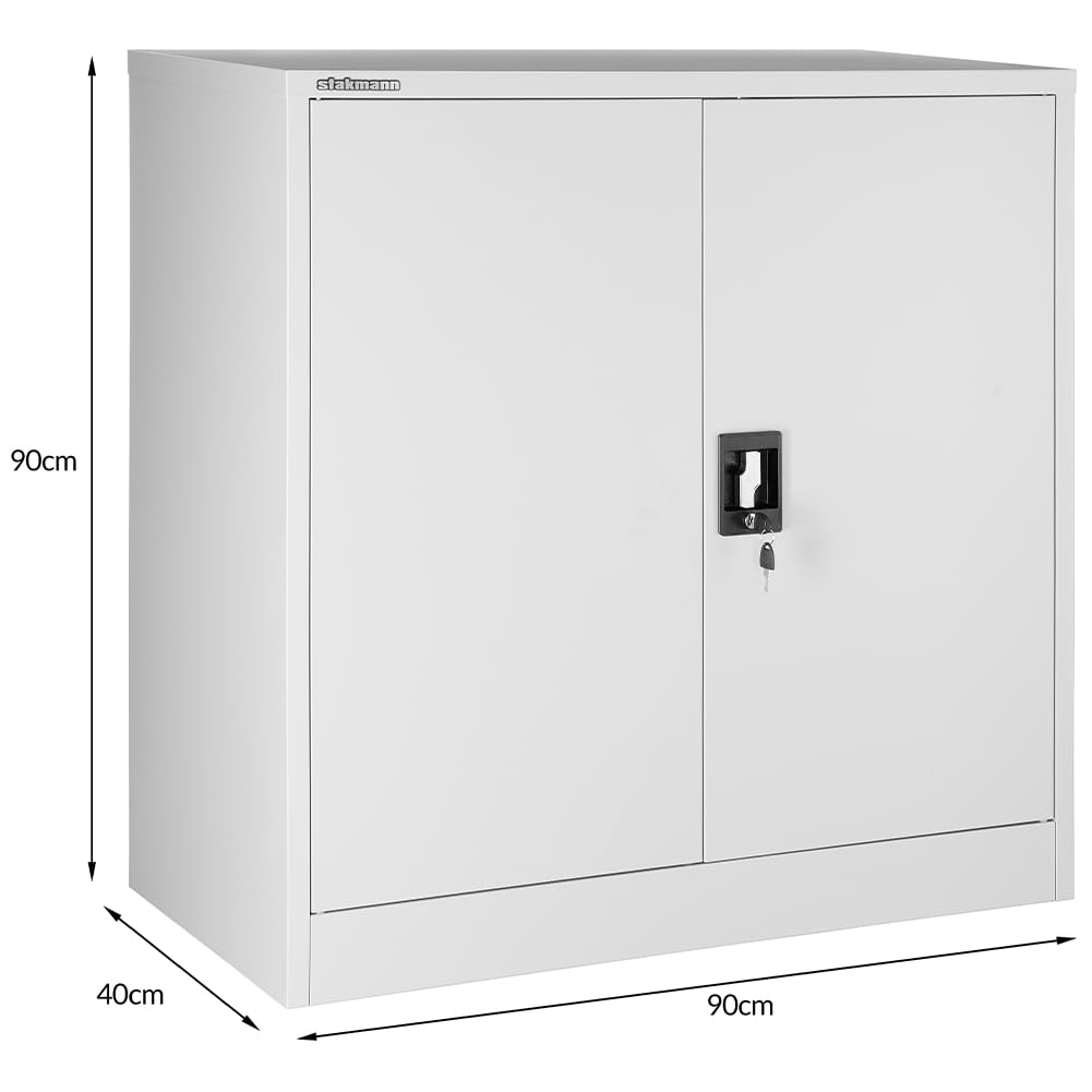 Armadio in Metallo da arredo Ufficio con Serratura, Armadietto 2 Chiavi Grigio Multiuso, Ideale Garage, Casa, Lavoro, Mobile Archiviazione Faldoni, Archivio Studio Porta Documenti (90 x 40 x 90 cm)
