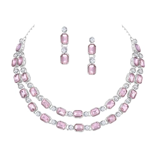 Image of Atasi International Double Layered Diamond Jewellery Set for Women | Necklace with Earrings for Party, Wedding, and Engagement