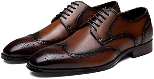 Image of Jousen Men's Dress Shoes Leather Wingtip Formal Business Oxford Shoes Brogue Retro Derby Dress Shoes for Men