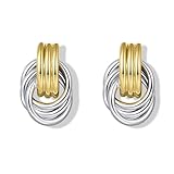 MYCUTEY Pendientes de nudo pequeños para mujer, oro y plata, apilados, aretes colgantes vintage de dos tonos, aretes geométricos, pequeños, cobre, sin piedras preciosas