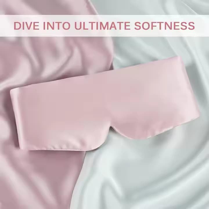 Mascherina per dormire in 100% seta di gelso, grande copertura per gli occhi regolabile per dormire, confortevole, senza pressione e traspirante, per donne e uomini, rosa