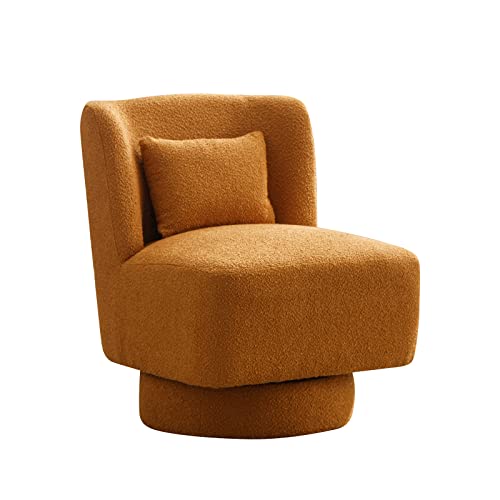 Luckhao Swivel Barrel Chair Set Of 2,Comfy Teddy Round Swivel Boucle Chair,Modern 360 Degree Swivel Accent Single Sofa Chairs For Nursery Living Room Bedroom Office Lounge(Camel*2) #TOP3