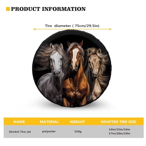 Image of Pensura Cool Horse Tire Cover Waterproof Polyester Universal Spare Wheel Tire Cover Wheel Covers for SUV Truck Camper Travel Trailer Accessories 14-19 Inch