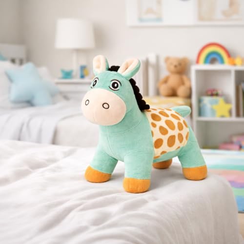 Image of Mint Green Donkey Soft Toy for Kids, 25 cm Length, 20 cm Height, 10 cm Width, Plush Stuffed Animal Toy for Baby Boys & Girls