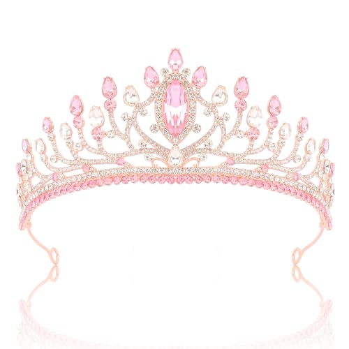 CUBACO Pink Crystal Tiaras for Women Pricess Crown and Tiaras for Women Girls Princess Birthday Party Decorations Bride Headband Hair Accessories for Prom Wedding Halloween