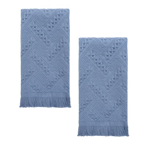 YoulerTex Luxury Decorative Hand Towels Bathroom: 2 Packs 14X30 100% Cotton Turkish Absorbent Soft Face Towel Set for Boho Bathroom Decor Kitchen Hotel Spa Farmhouse Guest Tea Gift (04 Blue 14x30)