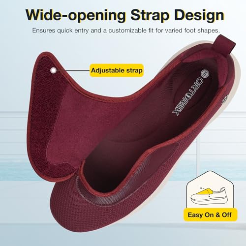 ORTOREX Men Orthopedic Diabetic Walking Sneakers Edema Shoes for Swollen Feet (11,Burgundy) — view 2