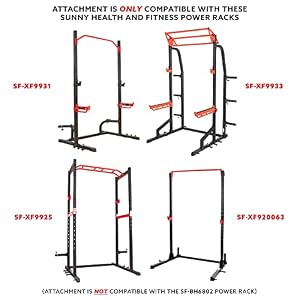 Sunny Health & Fitness Pull-Up Bar Attachment for Power Racks SF-XFA001 | 330 LB Capacity, Knurled Grip Pull-Up Bar, Durable Steel Build, Adjustable Rack Fit, Power Rack Compatible, Easy Install — photo 6 of 6
