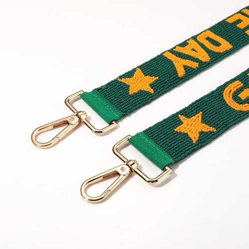 Image of Game Day Beaded Purse Strap Replacement Orange White Football Purse Strap Crossbody Bag Straps Game Day Outfits Football Accessories (Green Yellow)
