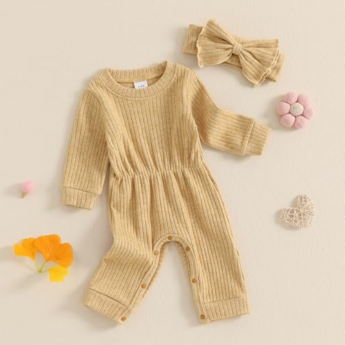 Newborn Baby Girl Coming Home Outfit Fall Winter Knit Long Sleeve Sweater Romper Jumper with Bow Headband3