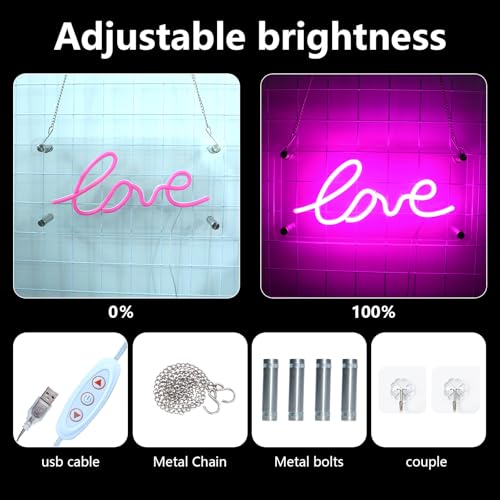 Image of ENUOLI Love Neon Sign USB Powered Neon Love Signs Dimmable LED Pink Love Signs Acrylic for Home Bedroom Bar Party Wall /Table Art Decoration Party Night Light Birthday Gift