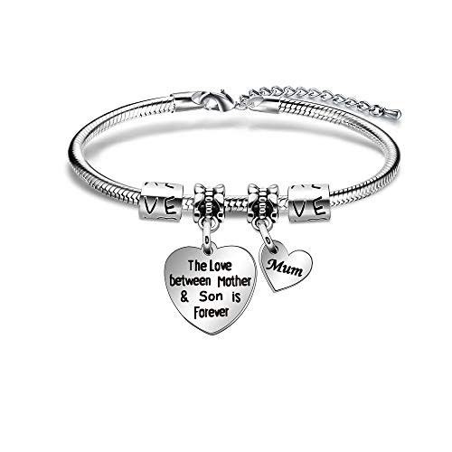 The Love Between Mother and Son Is Forever - Pulsera de plata con corazón para mamá e hijo, regalo de cumpleaños y Navidad Cover