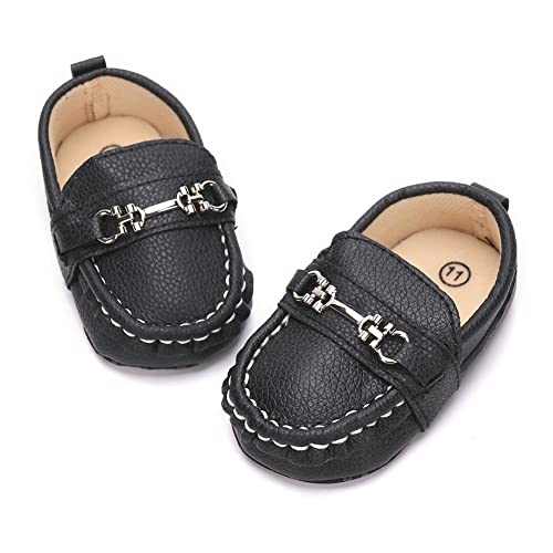 Lonsoen Infant Shoes Boys Loafers Baby Girls Crib Moccasins Classic Synthetic Leather Wedding Dress Shoes,Bay209 Black 0-6 Months #TOP1