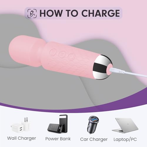 Image of jtffe Handheld Cordless Massager - 20 Speeds & 8 Modes, Quiet Waterproof Vibrating Wand for Neck Back Pain Relief & Muscle Recovery (Pink)