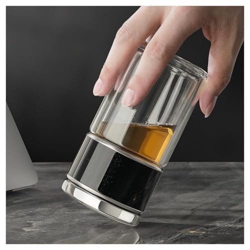 Image of Wosta Leakproof Glass Water Bottle with Stainless Steel Infuser Glass Tea Infuser Bottle with Strainer and Neoprene Sleeve for Loose Leaf Tea, Cold Brew Coffee. (P - BLACK, 300ML)