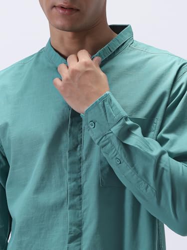 Image of Urbano Fashion Men's Cotton Full Sleeve Regular Fit Casual Solid Shirt with Band Collar